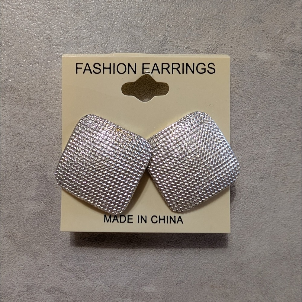 Square Rhinestone Clip-On Earrings Fashion Costume Jewelry Old Money Style